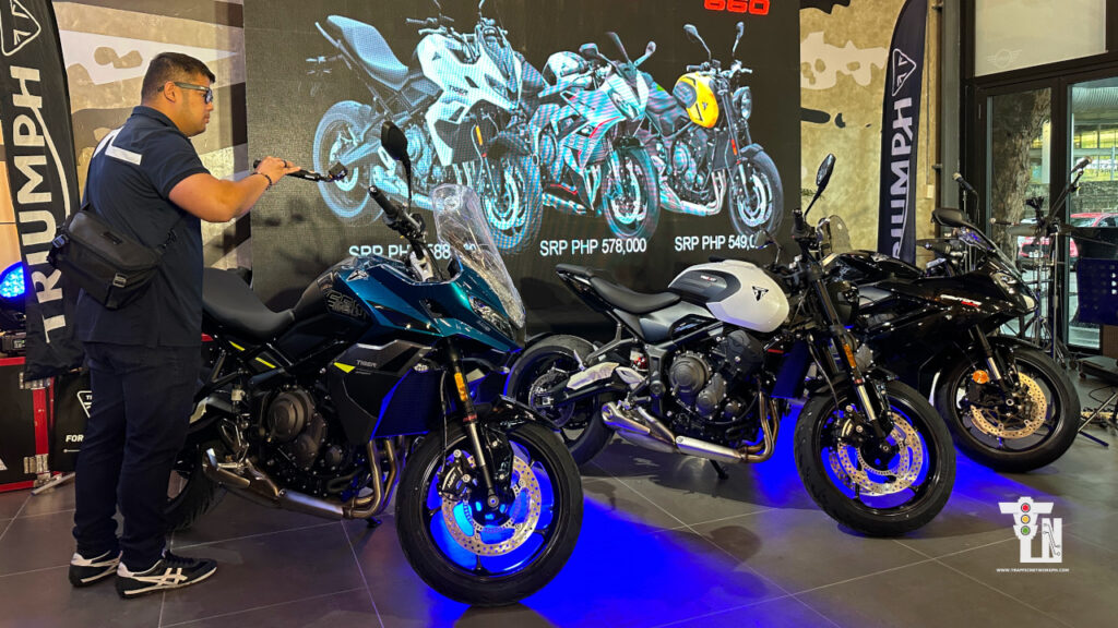 Triumph 660 TFT digital dashboard displaying cornering ABS and traction control settings