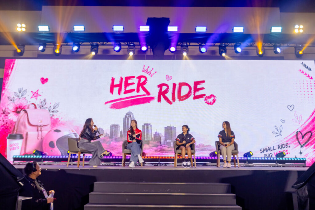 An all-female panel discussion titled "Her Ride" on the main stage of the Honda Riders Convention Visayas, promoting women empowerment.