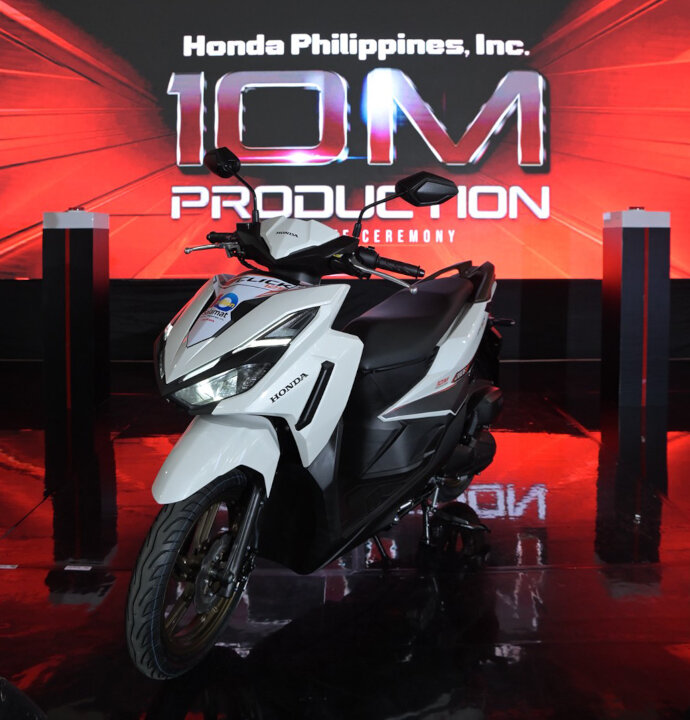 Close-up view of the Honda Click125 Smart Edition, officially marked as the Honda Philippines 10 millionth motorcycle.