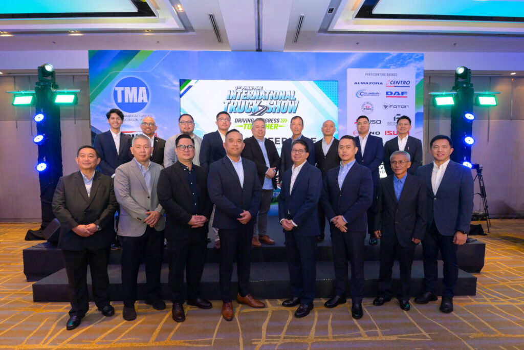 Organizers and brand representatives posing on stage at the Philippine International Truck Show 2026 press conference