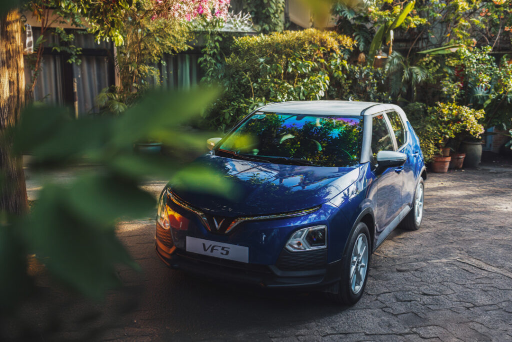Blue VinFast VF 5 parked, offering predictable EV resale value through the VinFast RVG program in the Philippines