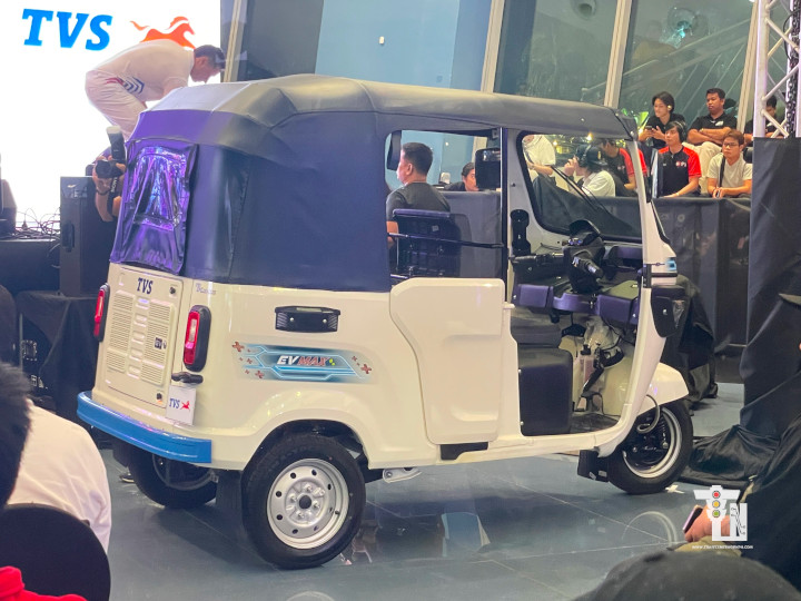Exterior shot of the TVS King EV Max electric three-wheeler