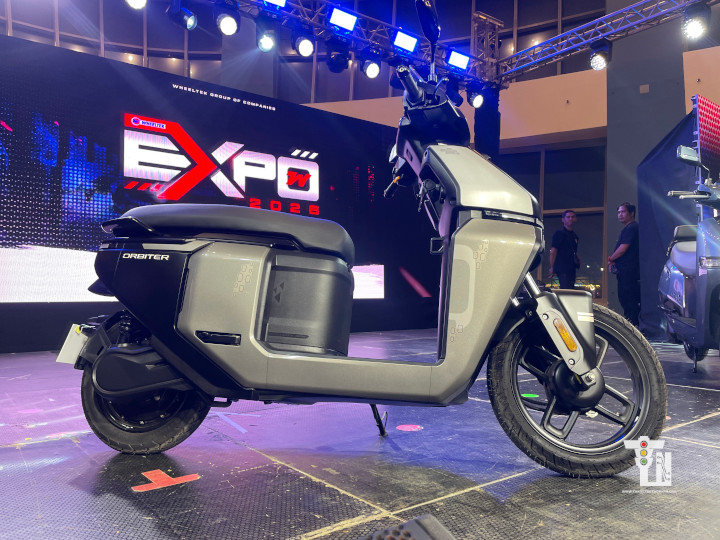 Futuristic concept showcase of the TVS Orbiter electric two-wheeler.
