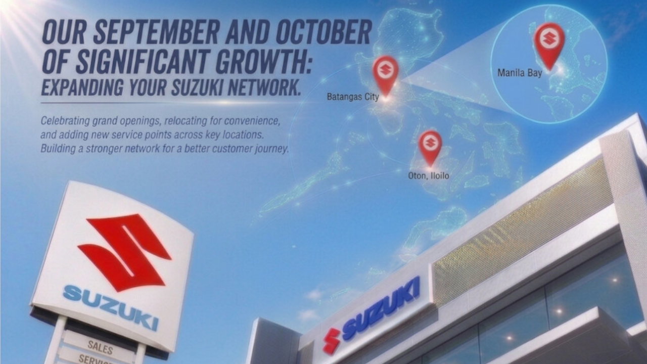 Close-up of Suzuki Philippines dealership expansion sign highlighting Sales, Service, and Spare Parts.