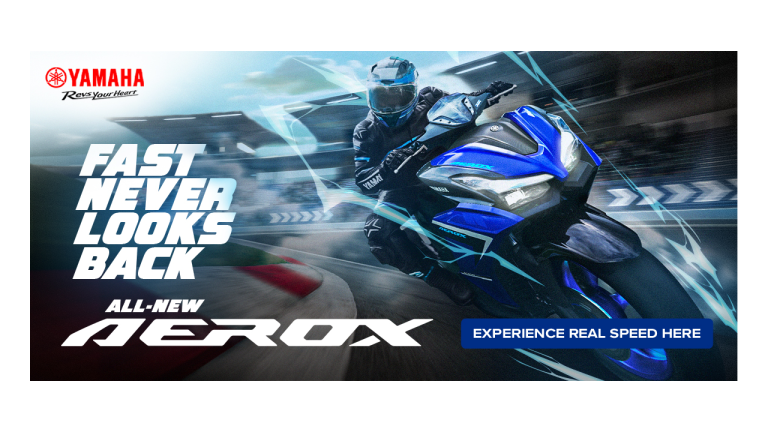 Side view of the Yamaha New Aerox 155cc automatic scooter in blue and black finish